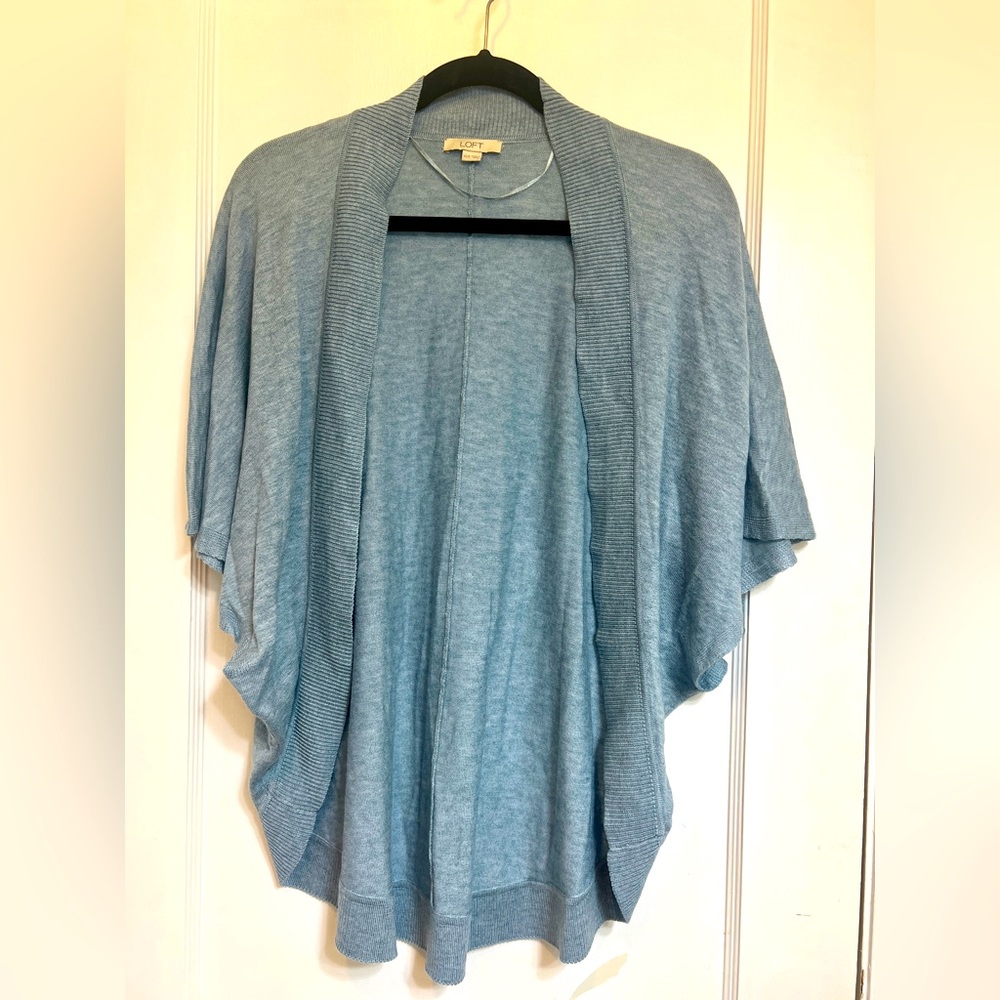 LOFT cocoon wrap open-front cardigan in light blue, size XS/small